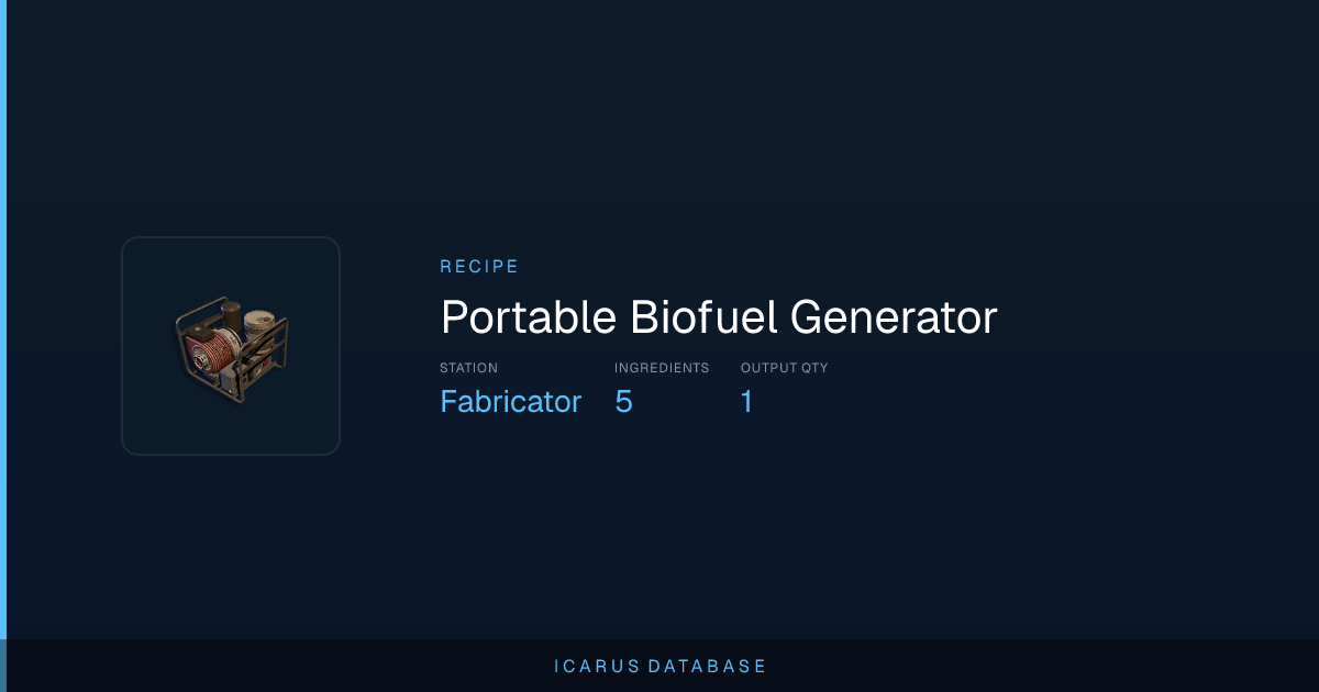 Icarus Portable Biofuel Generator Recipe | Icarus Database