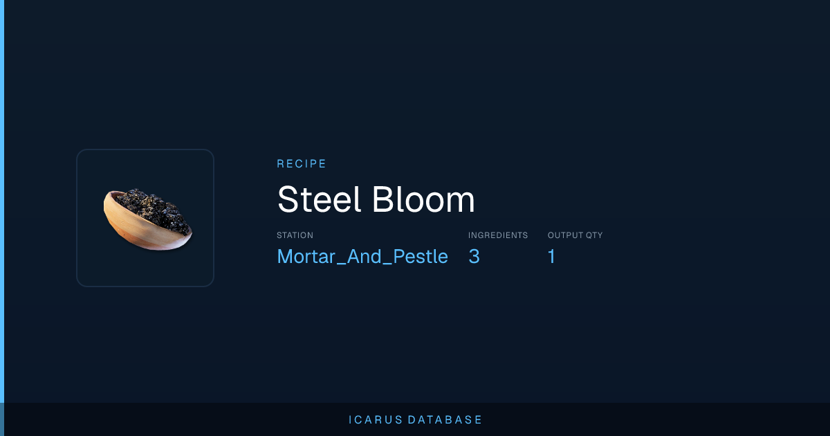 Icarus Steel Bloom Recipe | Icarus Database